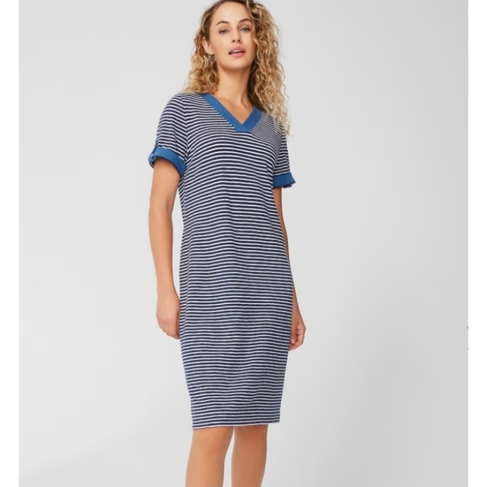 Chico's Nicholle Stripe Navy and White New with Tags Comfort Nautical Preppy NWT